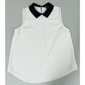 White Chiffon Collared Sleeveless Blouse Top Shirt Size S 🤍🖤 #blouse #top